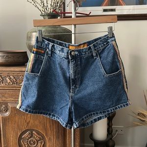 VINTAGE  Boho Denim Side Striped Shorts